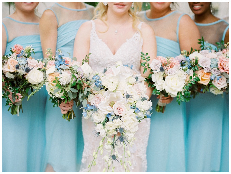 bridesmaids group photos holding bouquets at wedding