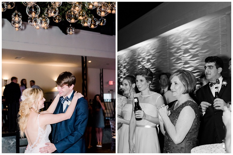 first dance bride and groom with mom admiring moment