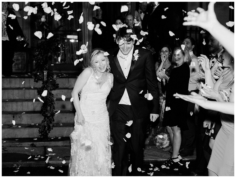 elegant Mississippi wedding reception flower petal exit