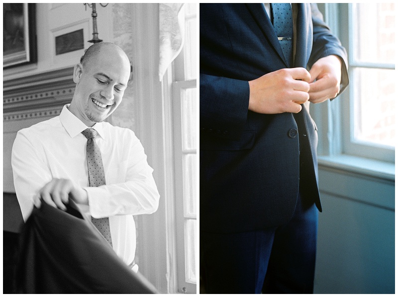 groom getting dressed wedding day NC