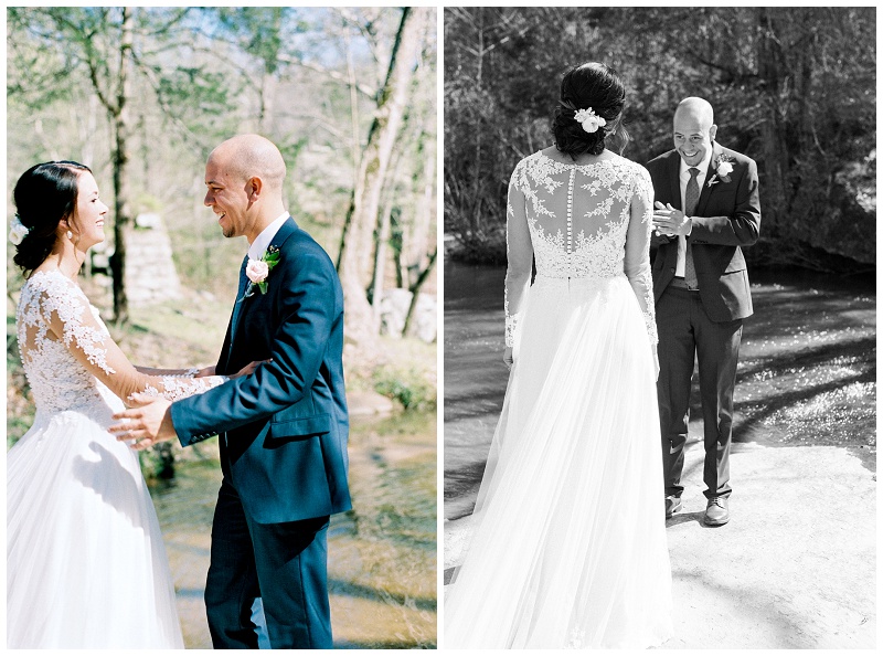 vineyard wedding couple first look portraits NC