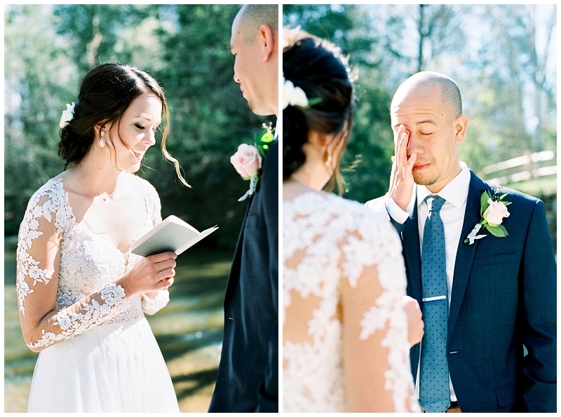 romantic spring wedding first look portraits NC