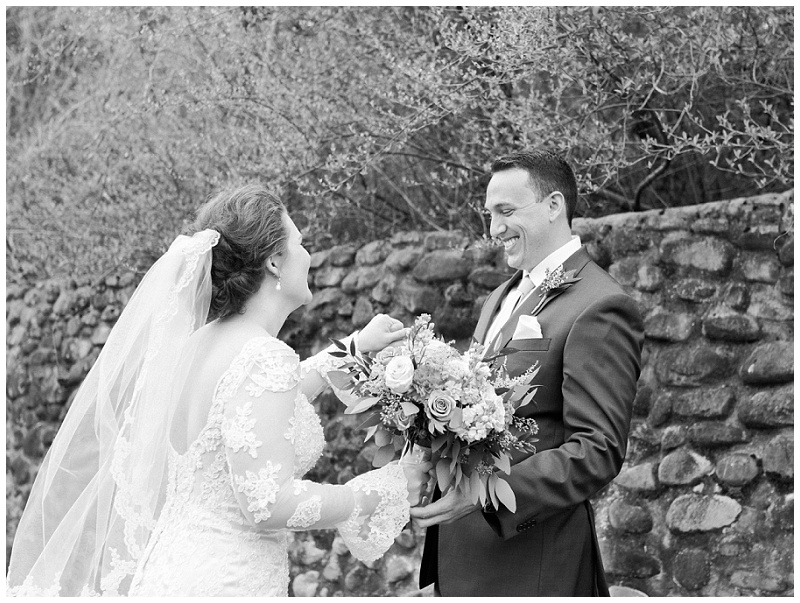 newlyweds first look portraits Tennessee wedding