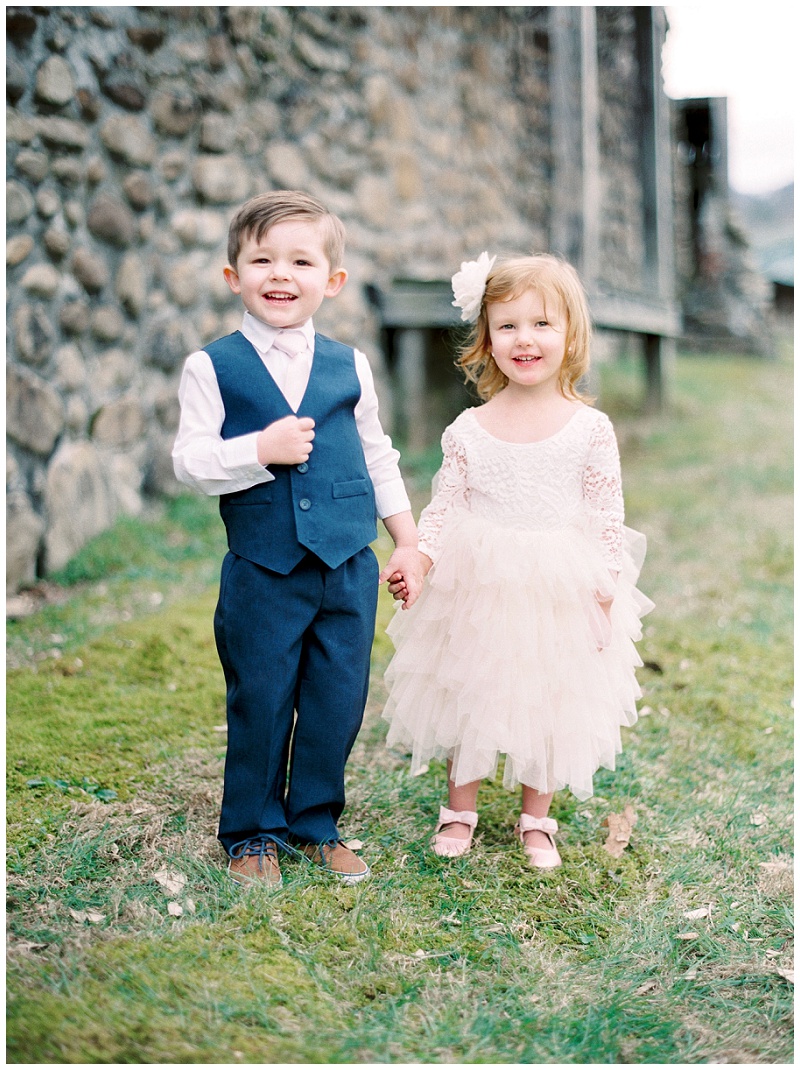 wedding party ring bearer and flower girl laughing candid TN