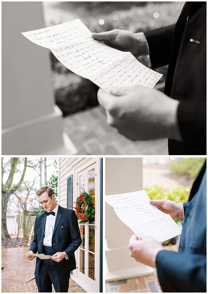 emotional groom getting ready reading brides letter