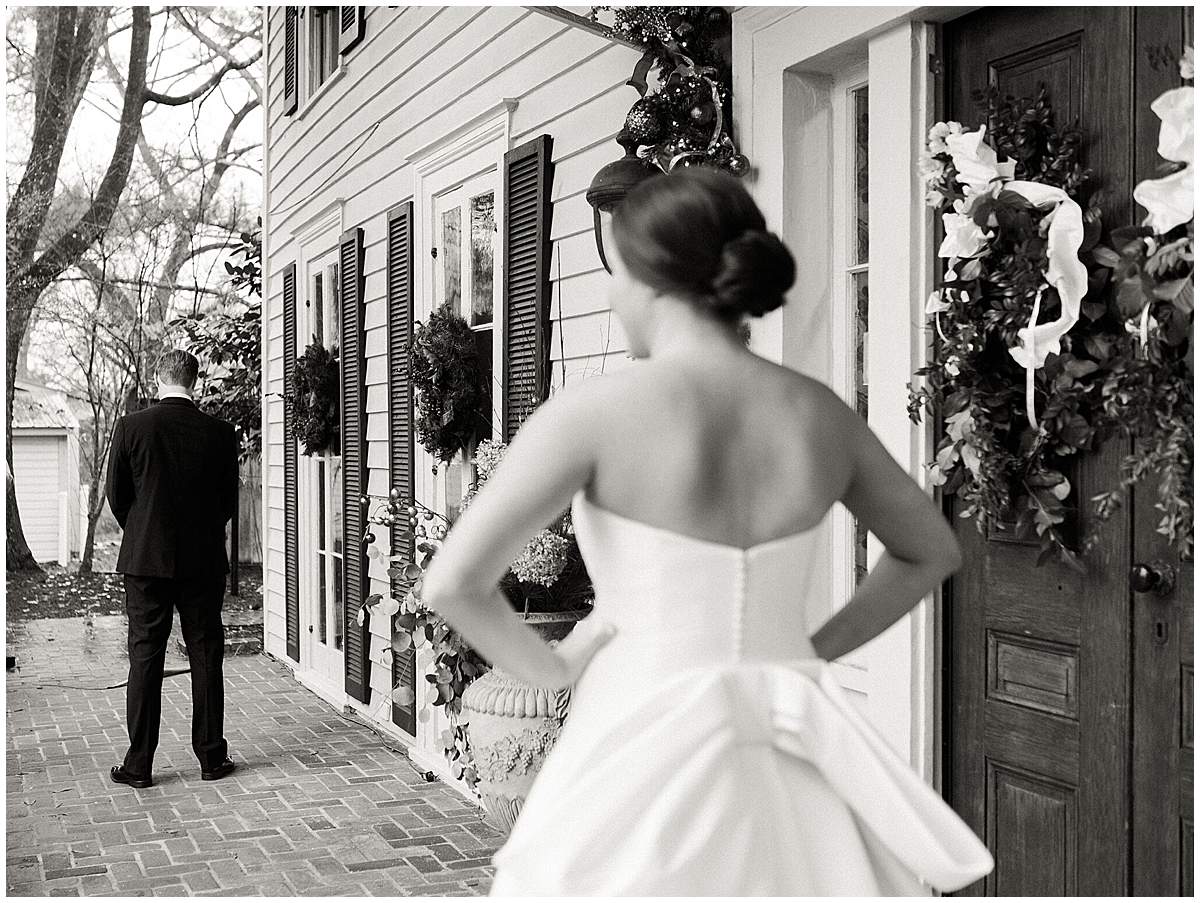 bride and groom first look portraits Paris Yates Chapel
