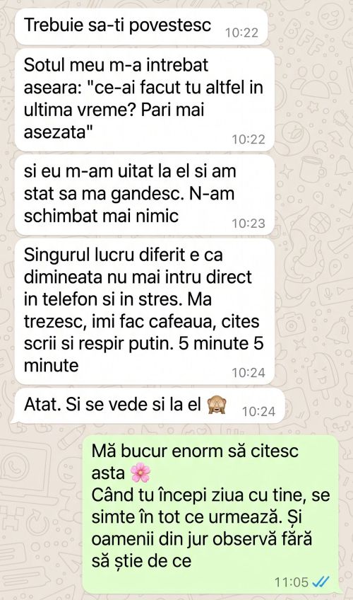 Testimonial WhatsApp — 3 luni în comunitate