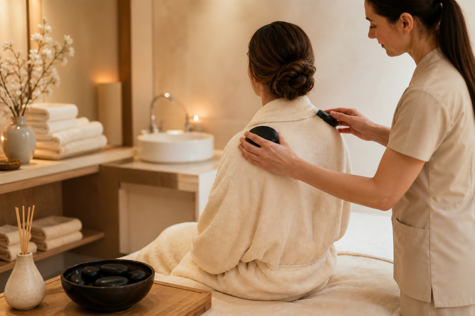 Relaxing hot-stone massage