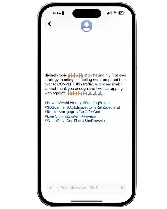 Testimonial from divinelyrosie on feeling prepared to convert traffic after a strategy meeting