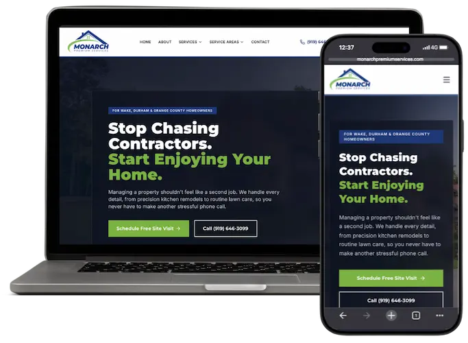Desktop and mobile preview of a Smart Website built by TGS Marketing for Monarch Premium Services