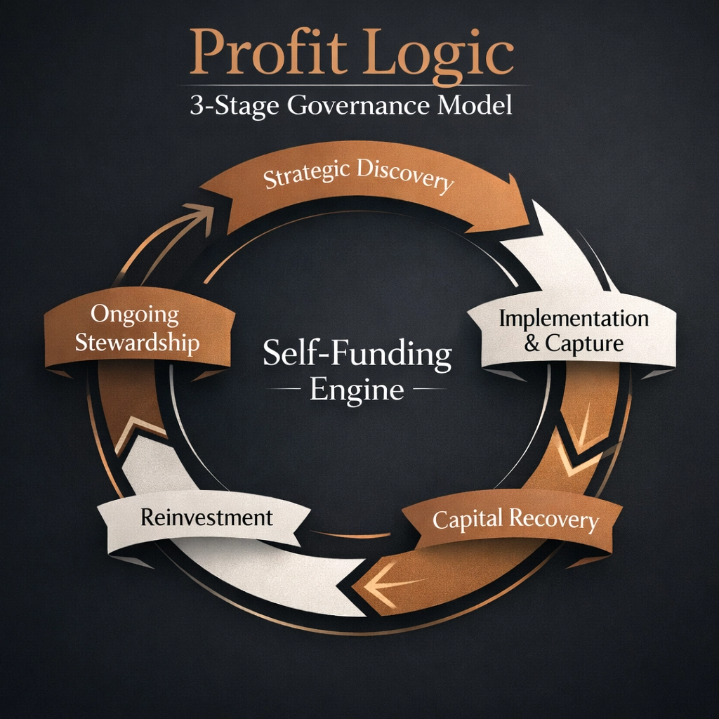 Profit Logic 3-Stage Governance Model - Self-Funding Engine