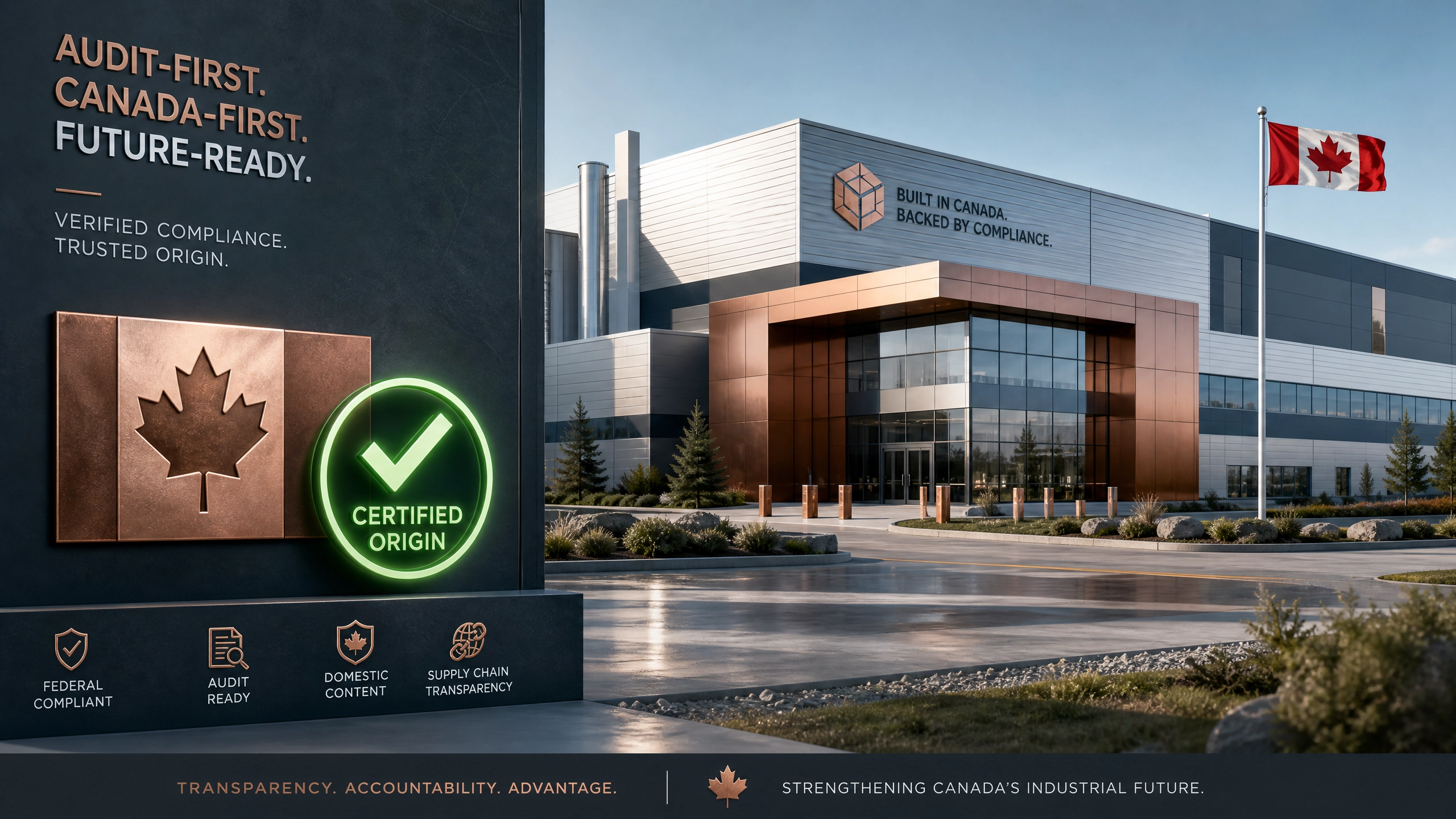 Manufacturing facility demonstrating compliance with Canadian federal domestic content audit mandates. Manufacturing facility demonstrating compliance with Canadian federal domestic content audit mandates.