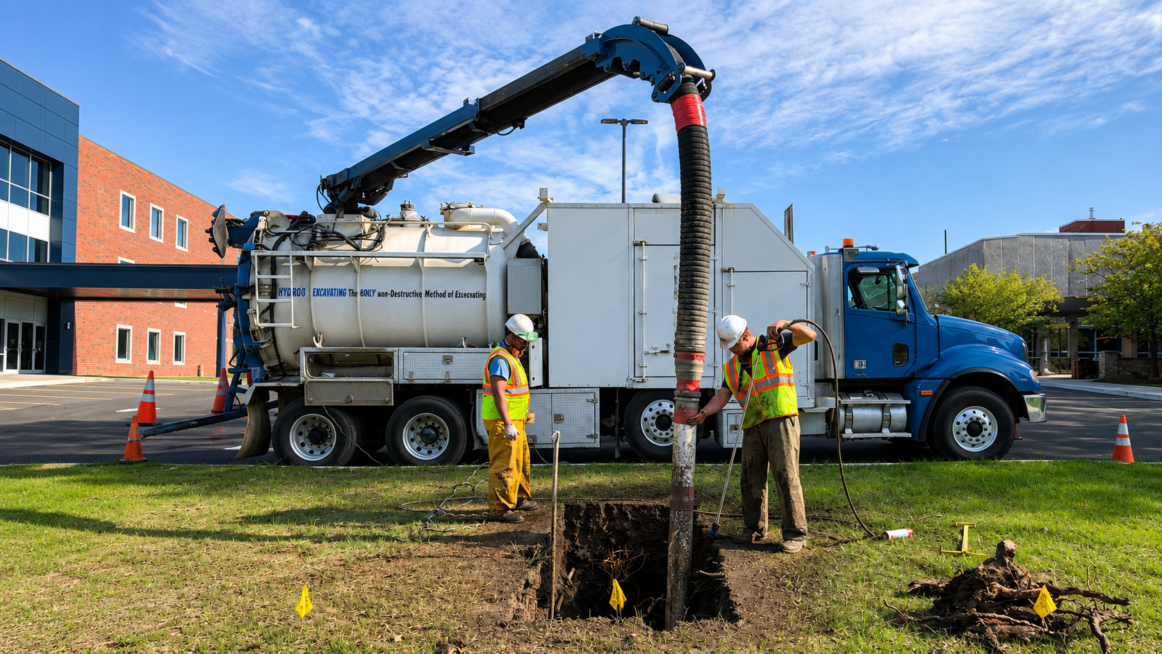 Stormwater retention pond and drainage basin requiring cleaning and maintenance services