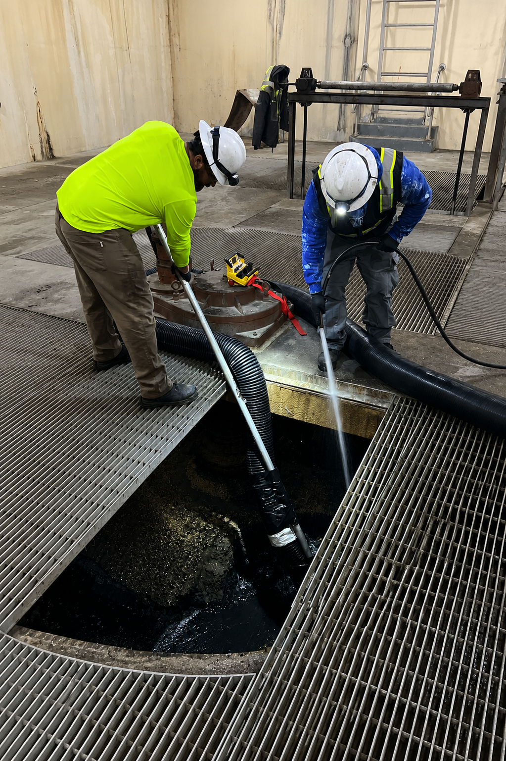 Industrial vacuum truck removing mud and slurry during excavation and site cleanup