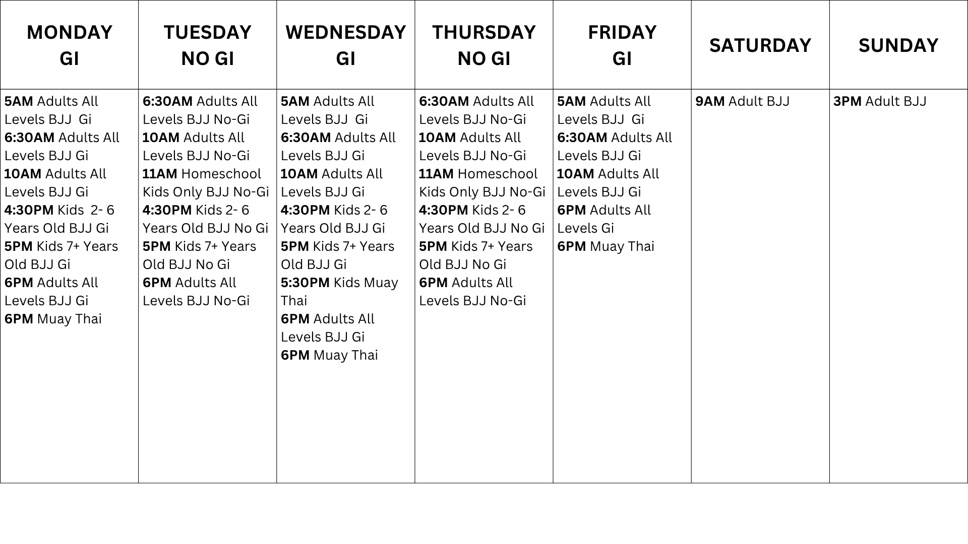 desktop full class schedule