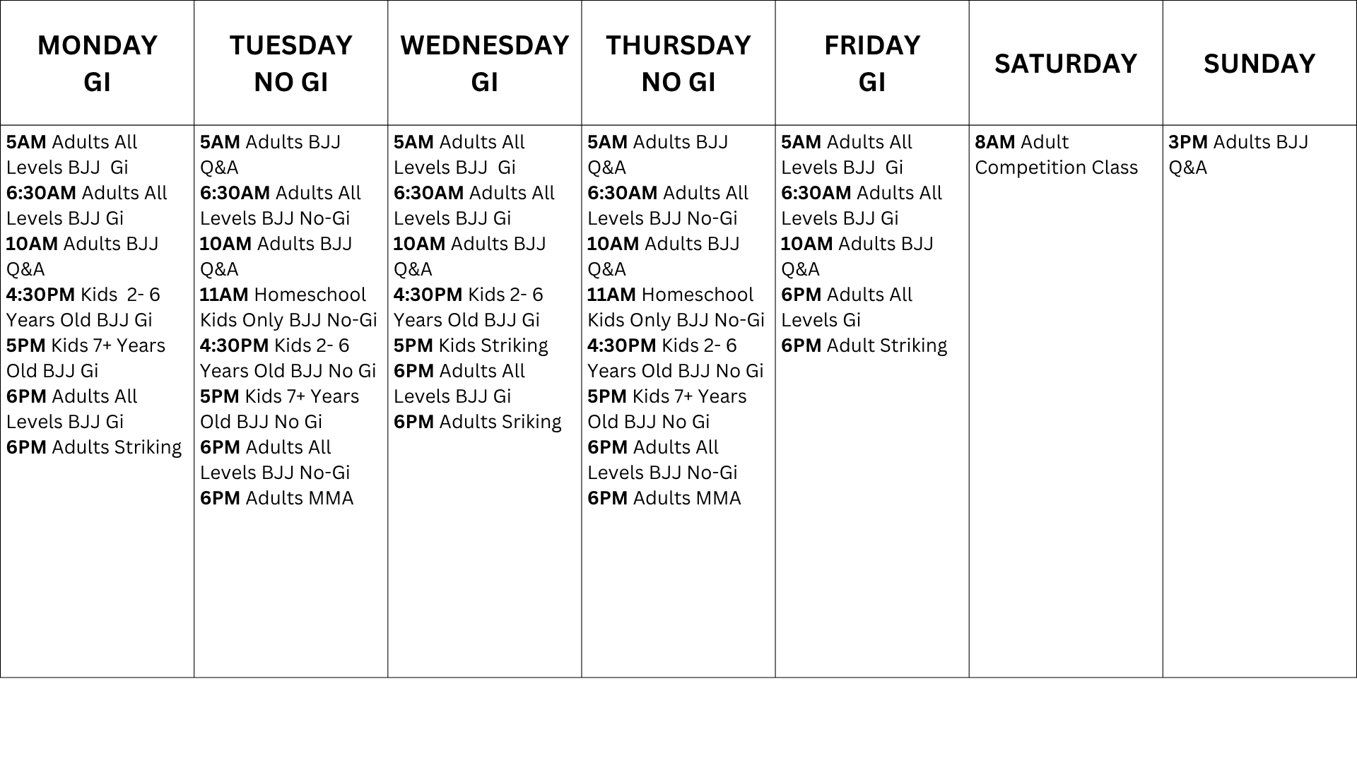 desktop full class schedule