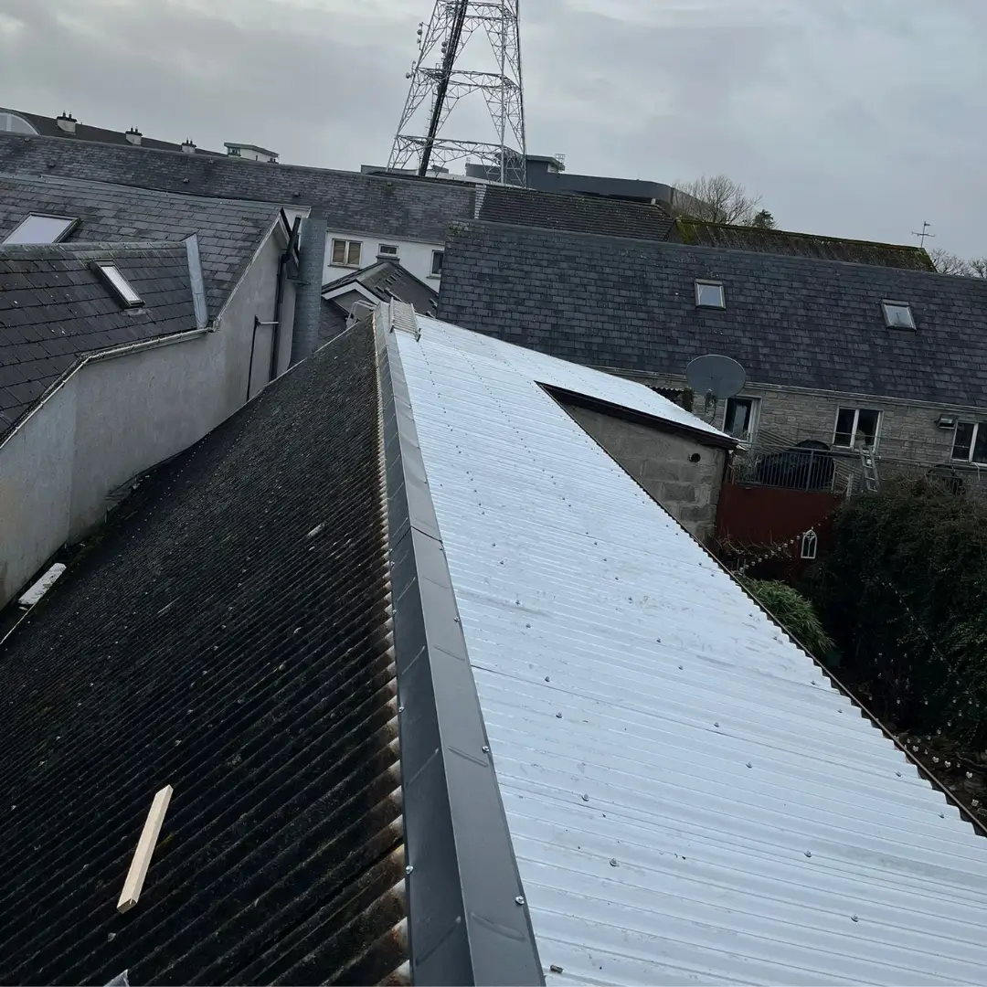 Completed silver corrugated metal roof