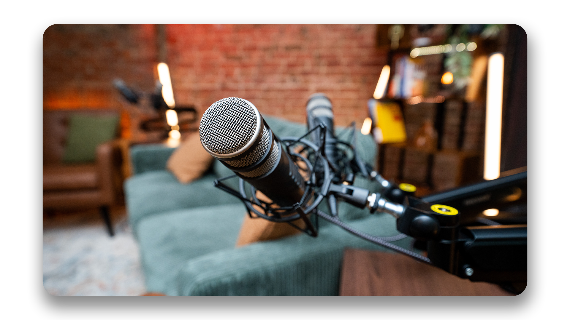 Studio lounge with warm lighting