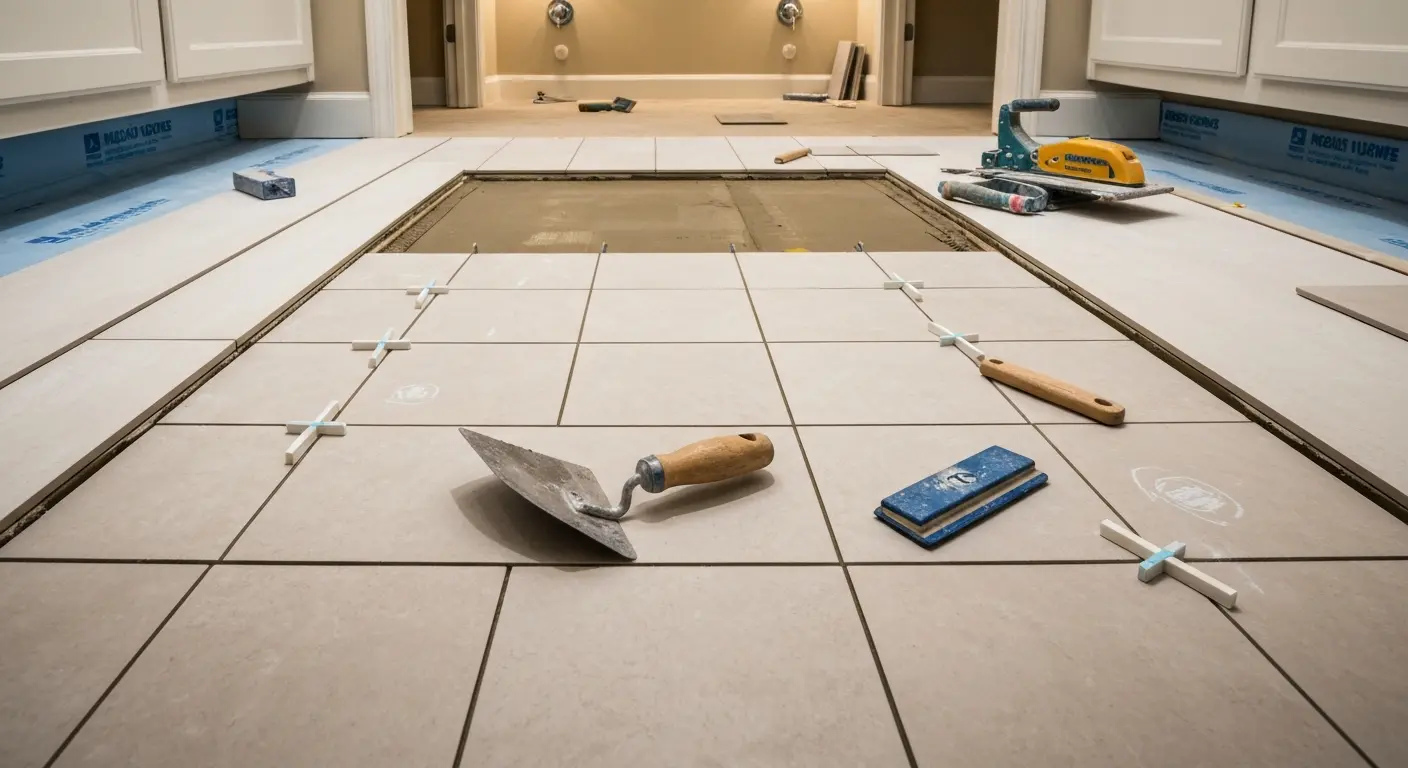 Tile bathroom flooring installation