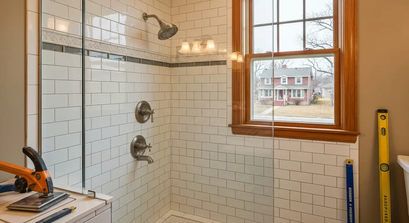Shower installation with tile
