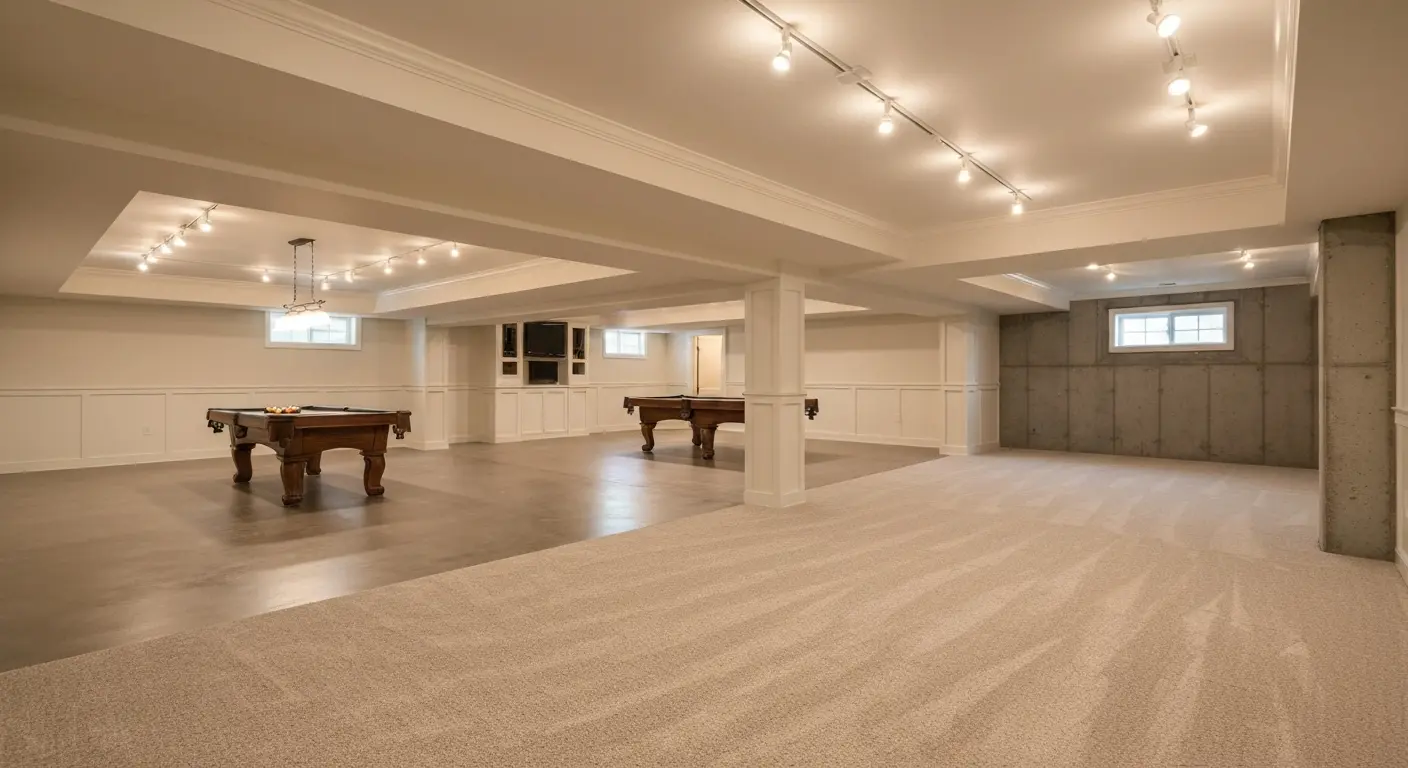 Finished basement with recreational space