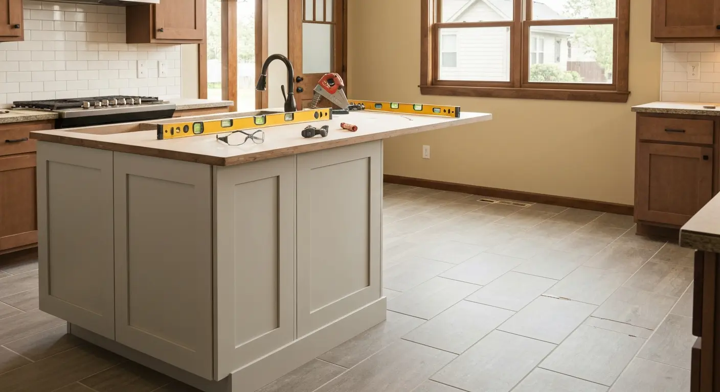 Kitchen island and flooring installation