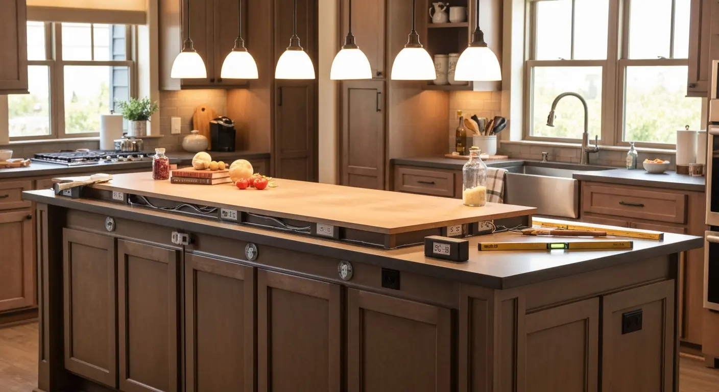 Kitchen island with electrical and pendant lighting