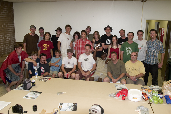 Group of skatepark advocates gathered for a community workshop group photo