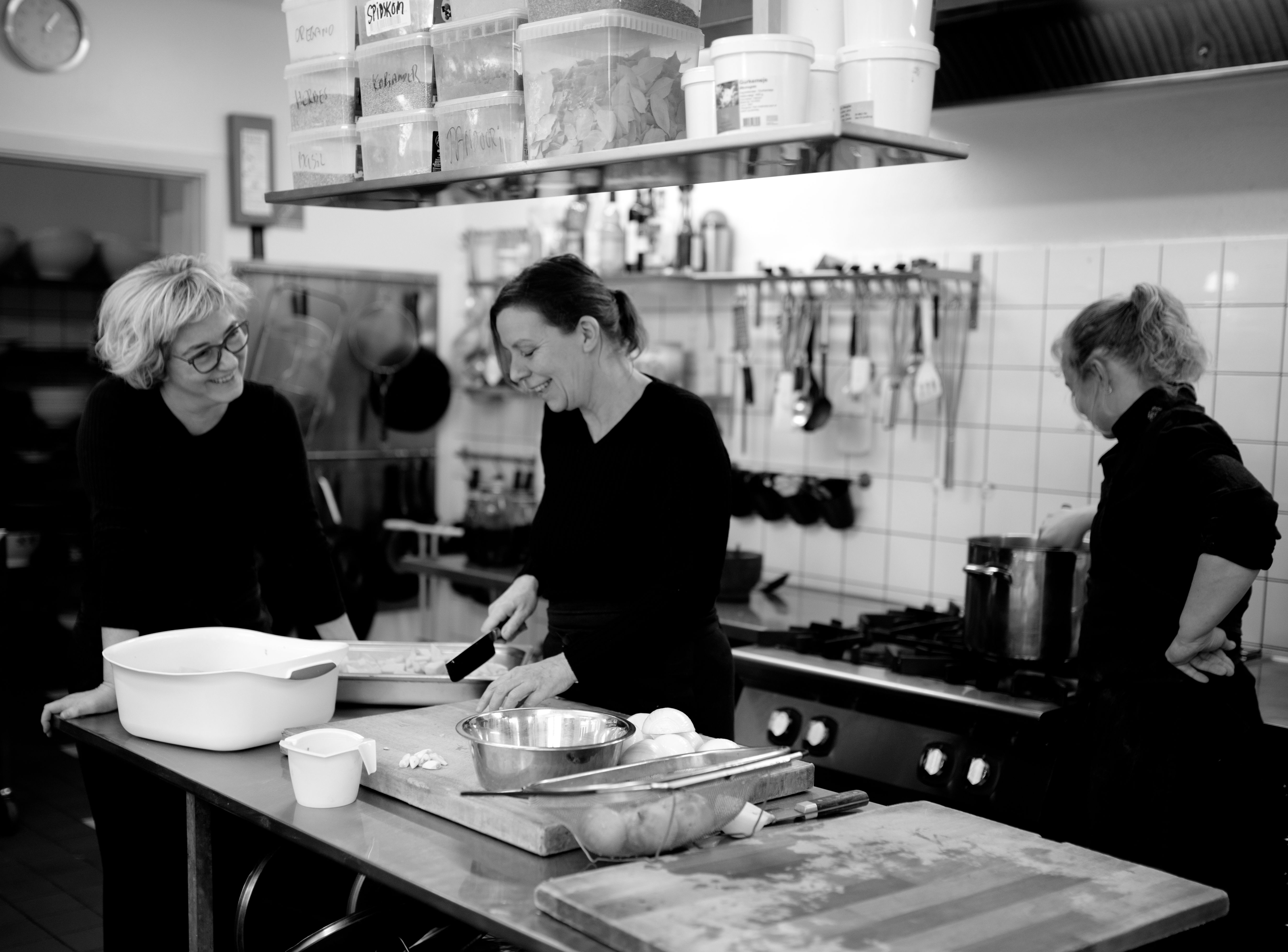 People working together in a shared commercial kitchen