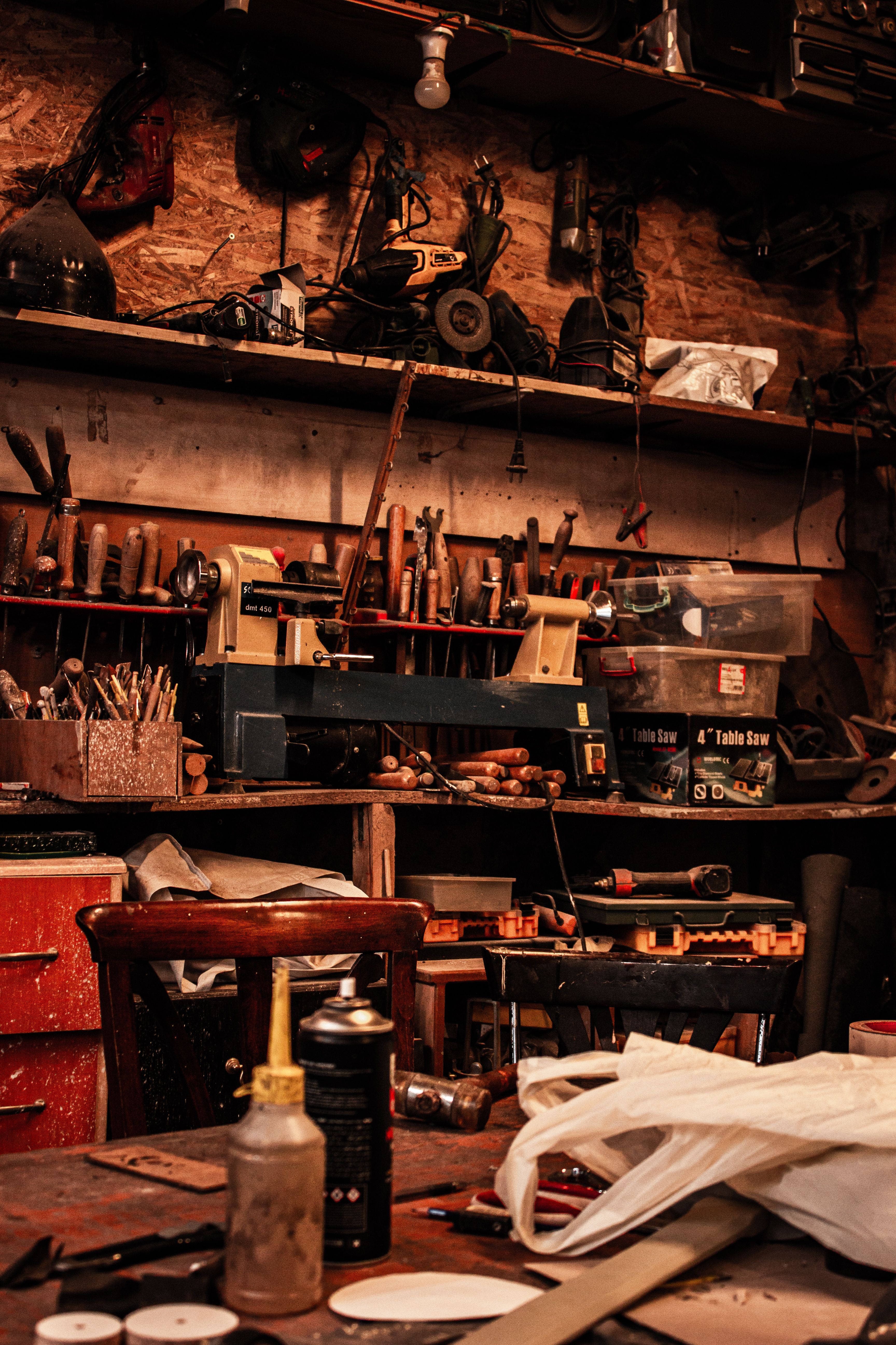 Working home workshop with tools
