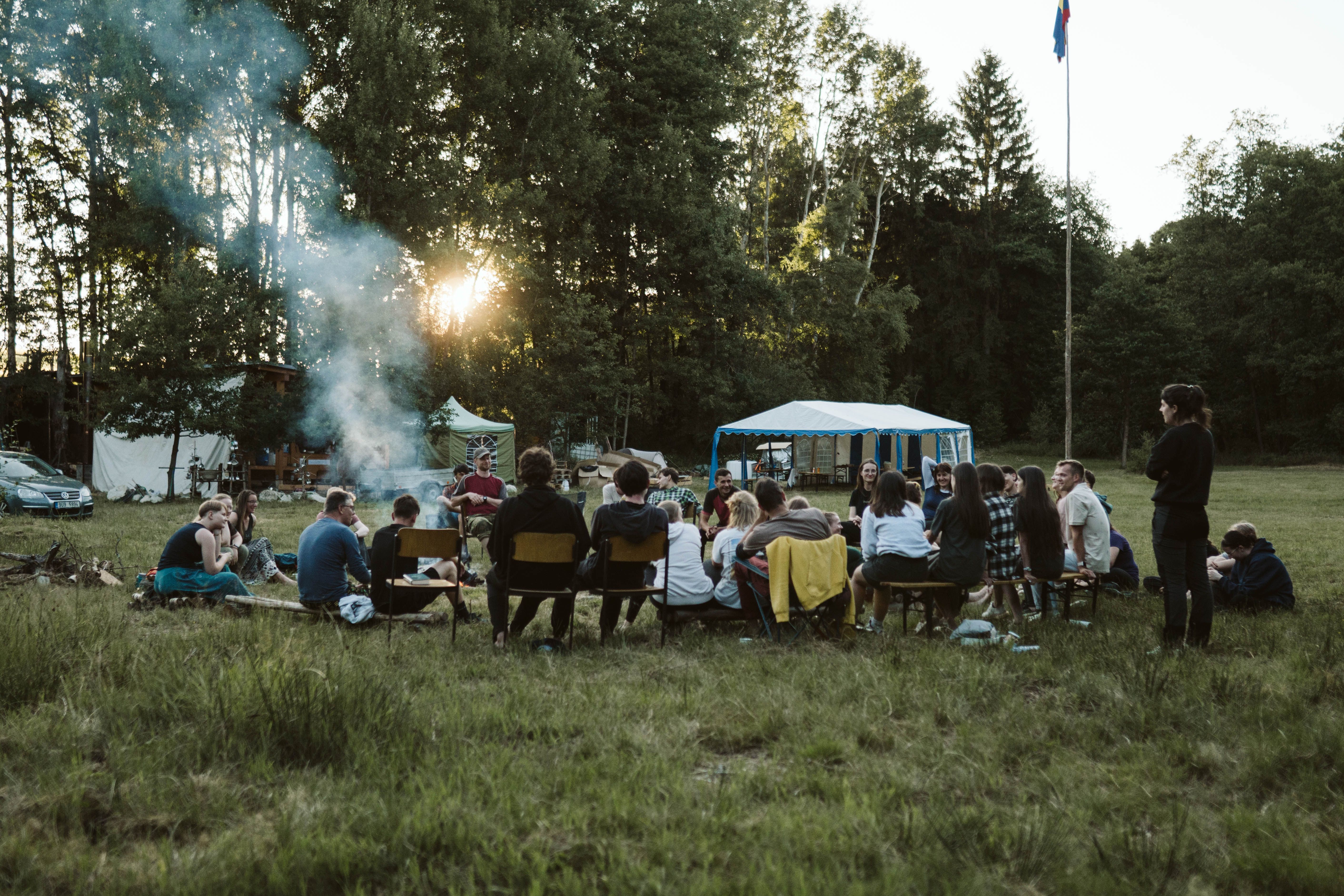Large informal community gathering outdoors