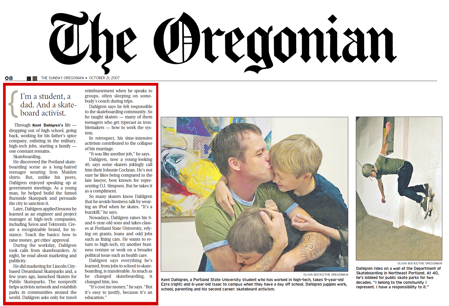 The Oregonian profile of Kent Dahlgren's skatepark advocacy