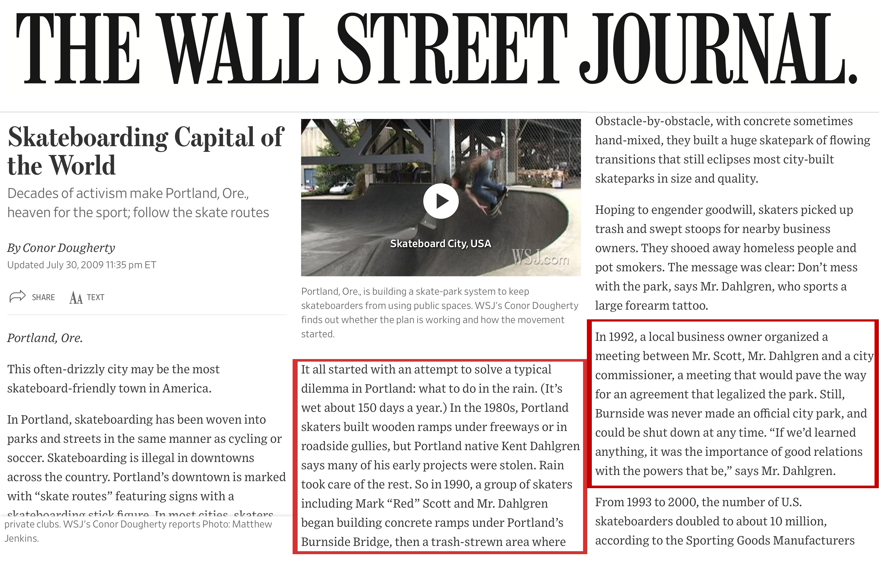 Wall Street Journal feature titled Skateboarding Capital of the World