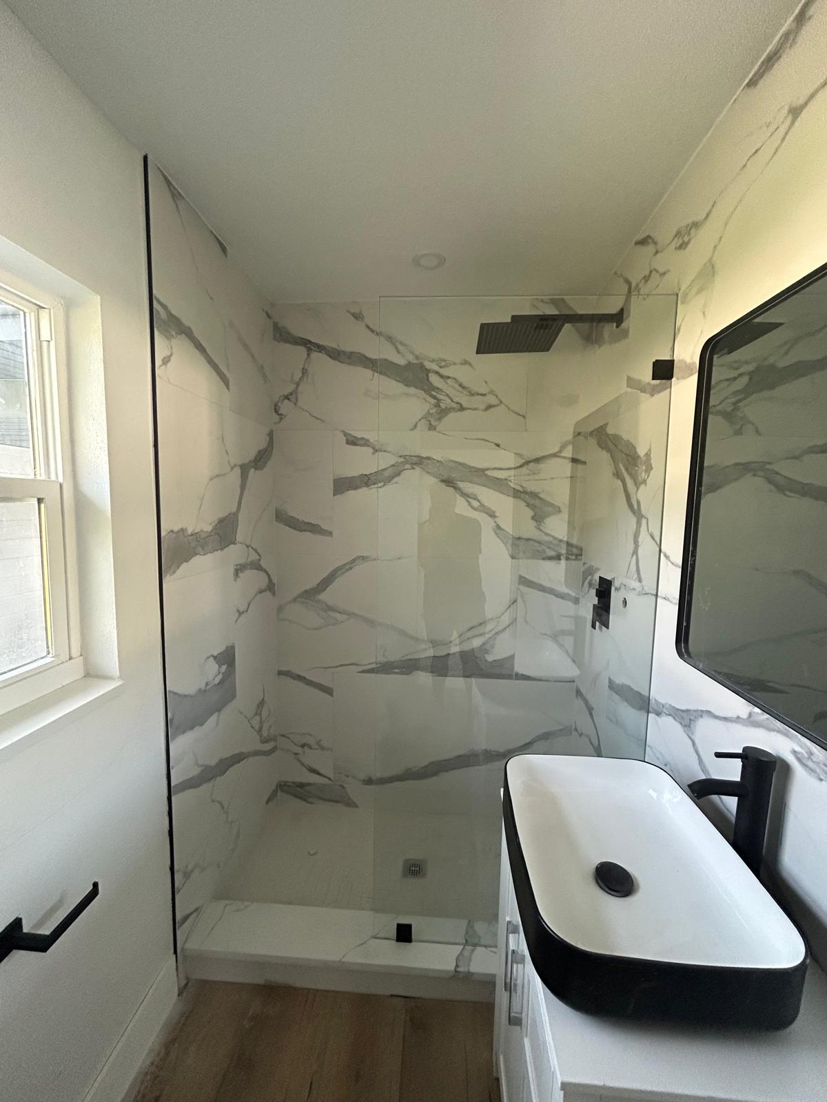 Marble shower bathroom remodel