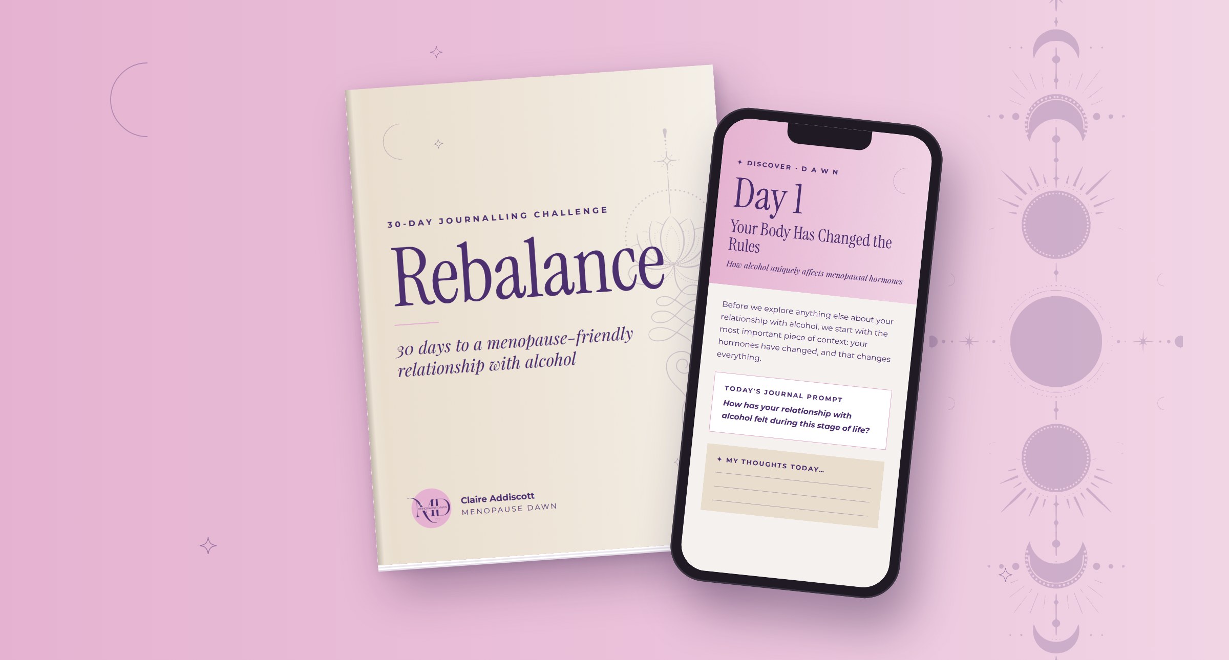 Rebalance 30-day journal in print and on a phone