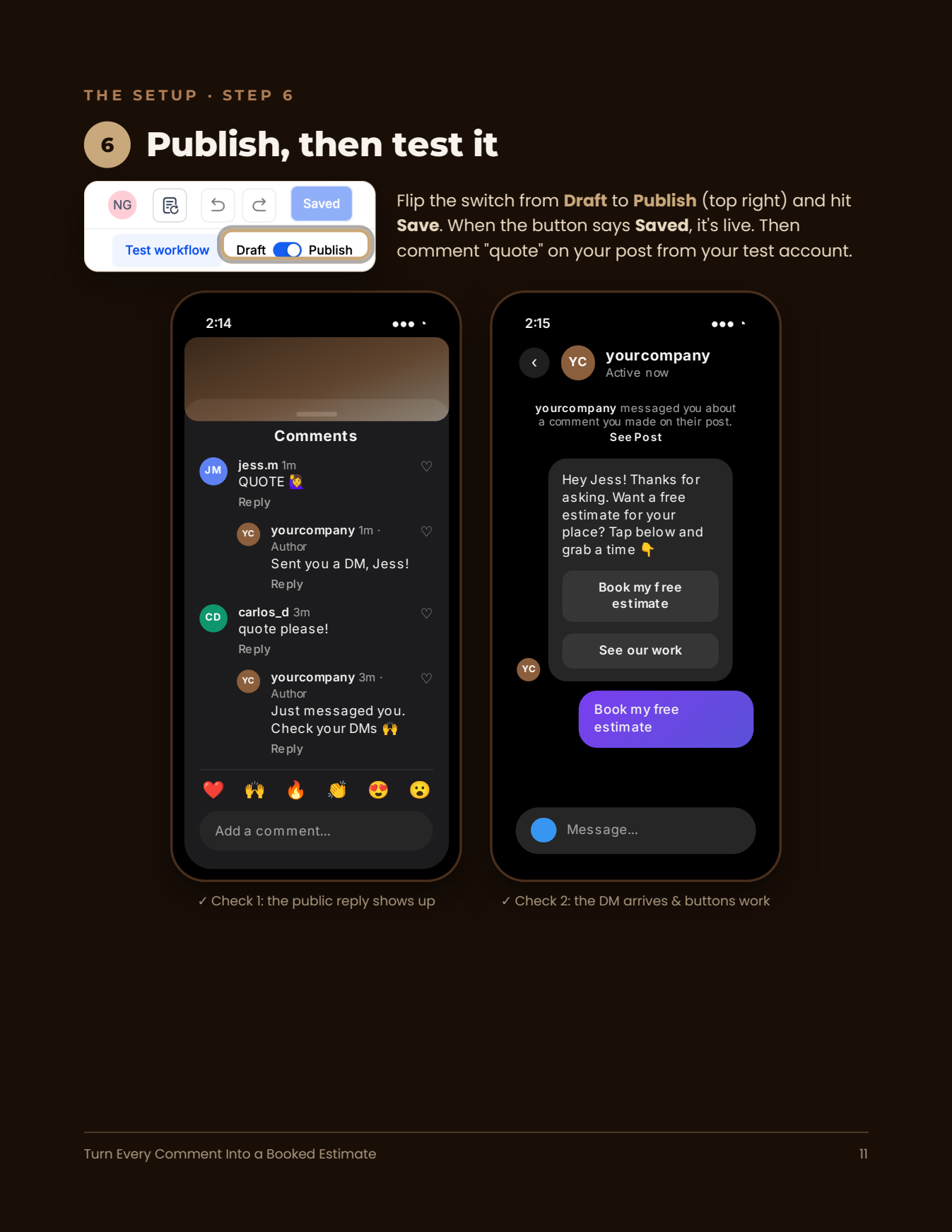 Guide page: publish and test