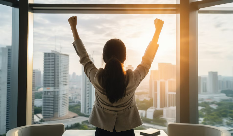 Woman celebrating success
