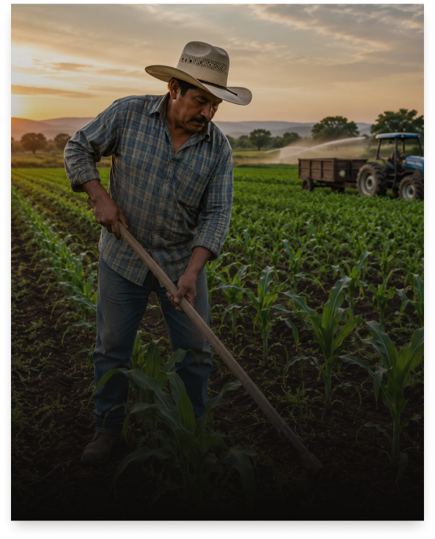 Agricultor trabajando en campo de cultivo