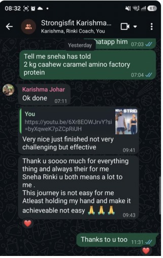 WhatsApp feedback from Karishma