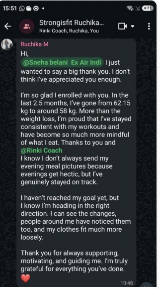 WhatsApp feedback from Ruchika