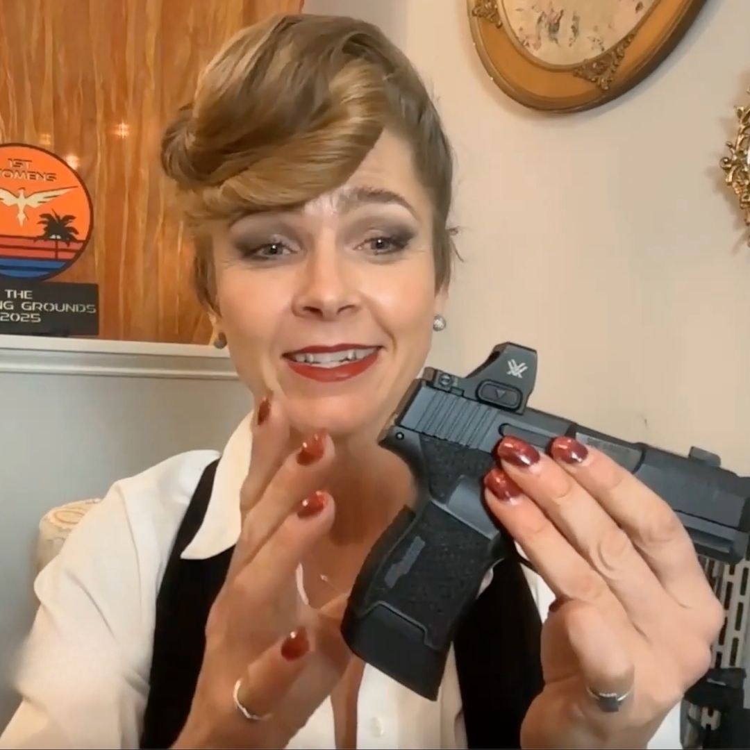 Armed woman training with confidence