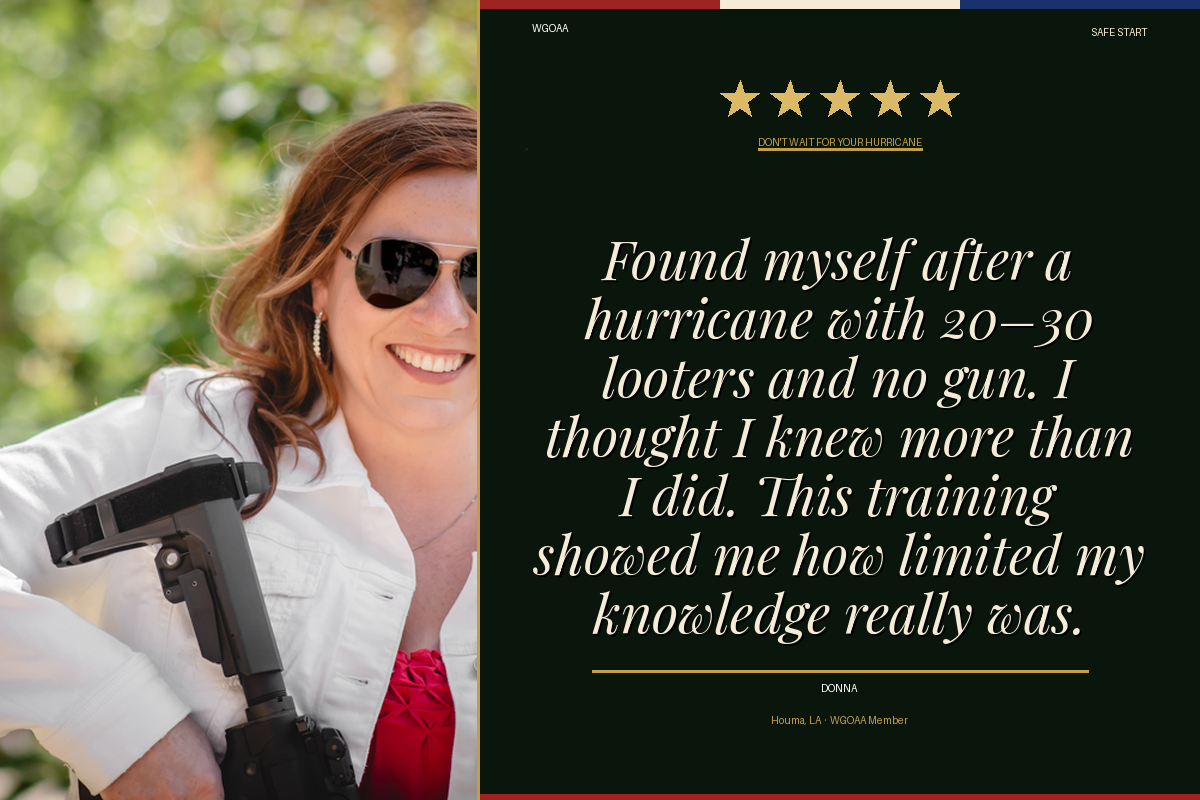 WGOAA member testimonial — confident with handgun