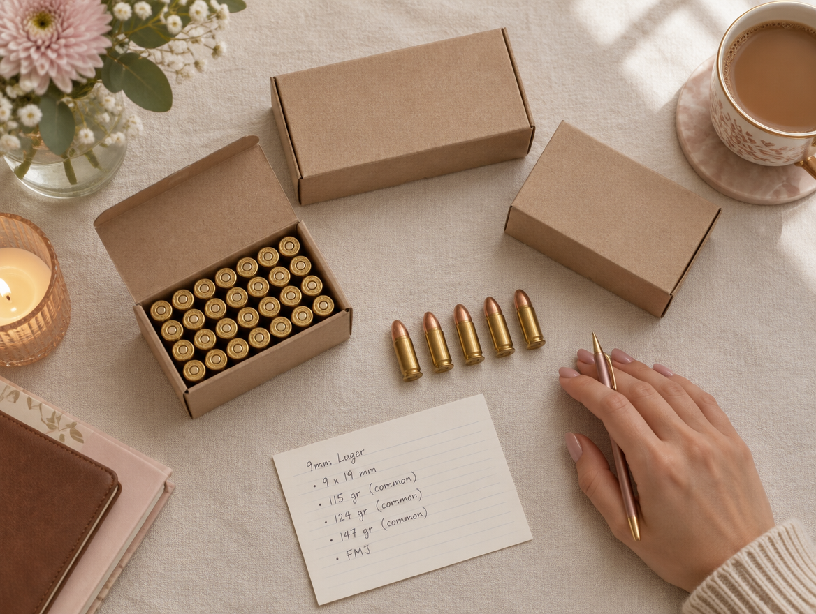 Ammunition boxes and cartridges on a table