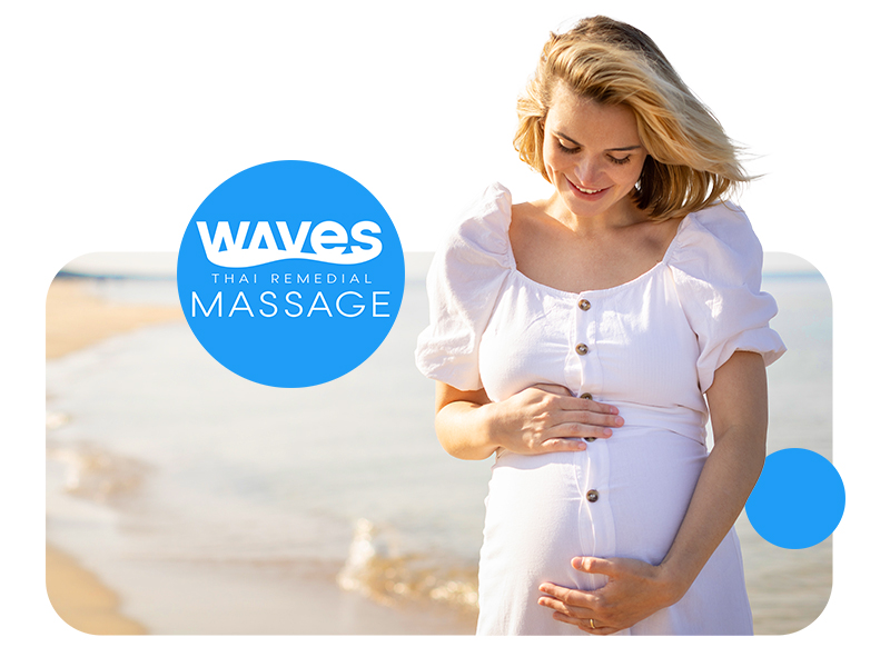 Pregnant Woman at Beach with Waves Massage logo