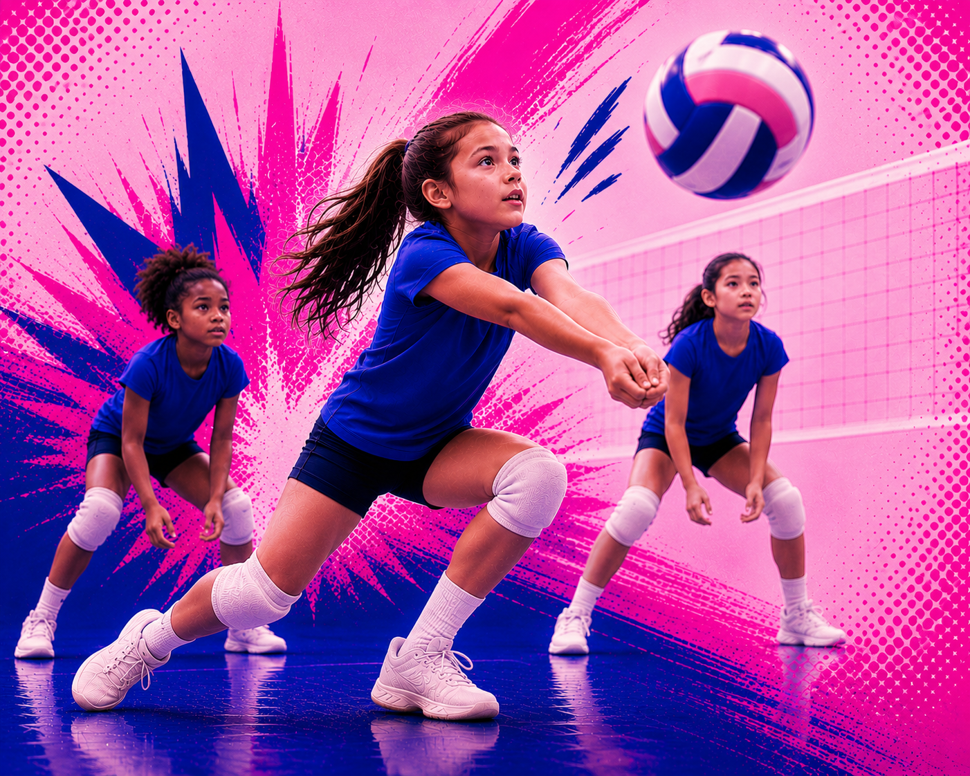 Girls playing volleyball at a BURST Volleyball, Inc. camp