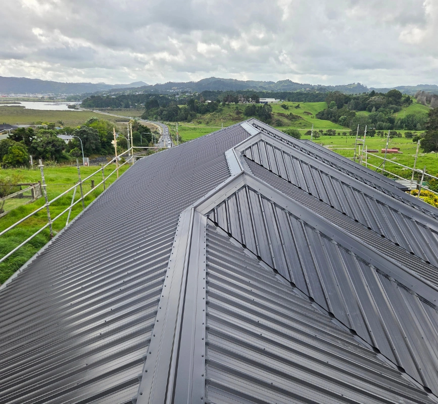 Licensed Whangarei roofer inspecting residential longrun metal roof in Northland