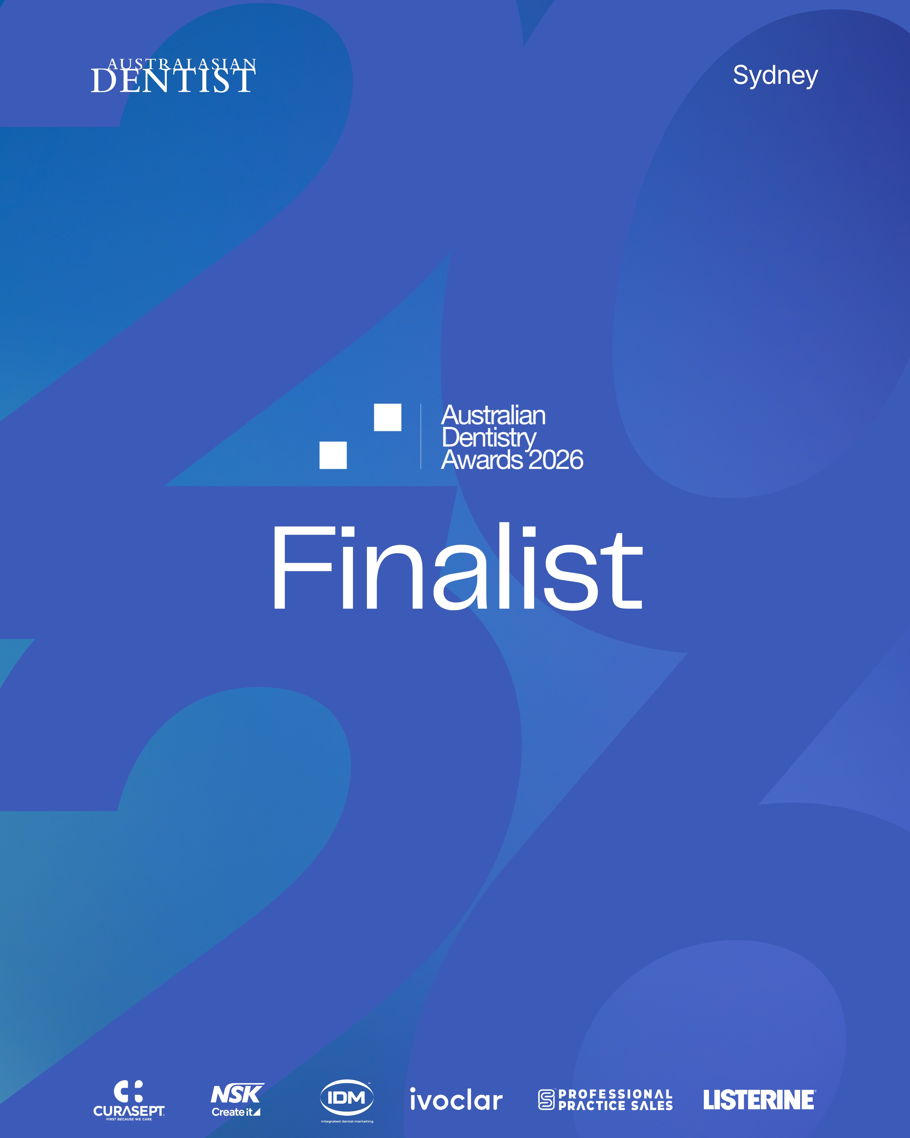 Australian Dentistry Awards 2026 Finalist badge, blue