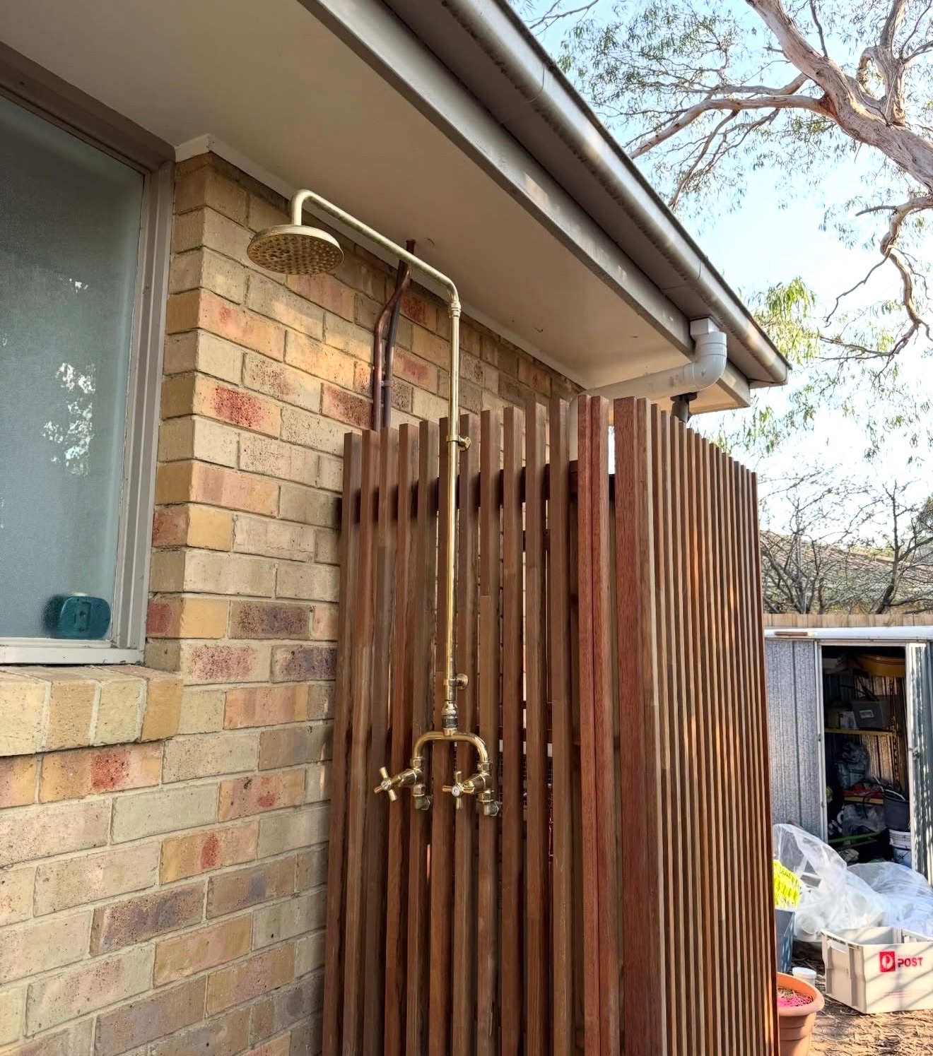 Custom outdoor shower by Brab Plumbing