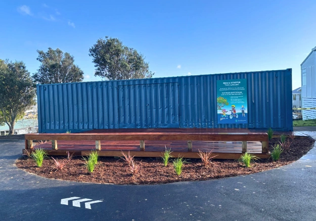 Custom Kwila deck and ramp for school bike storage