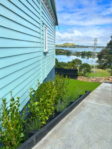 Newly installed garden and retaining wall